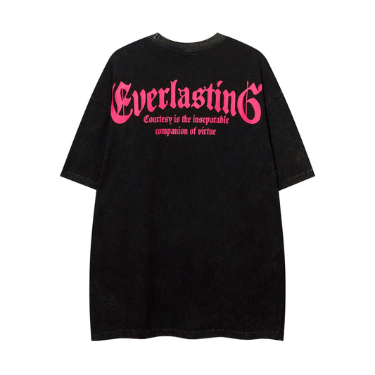 𝕃oose 𝔽it ☞𝟤𝟢𝟤𝟧 ☜美式復古做舊貓咪印花男女中性 T-Shirt寬版上衣FY-6#