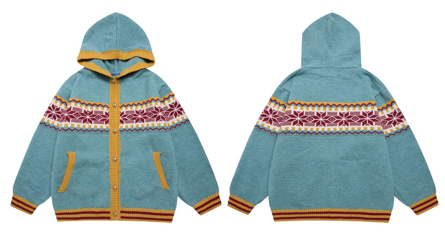 ⓀⓃⒾⓉ𒉽2025秋冬撞色連帽針織外套 K-I50