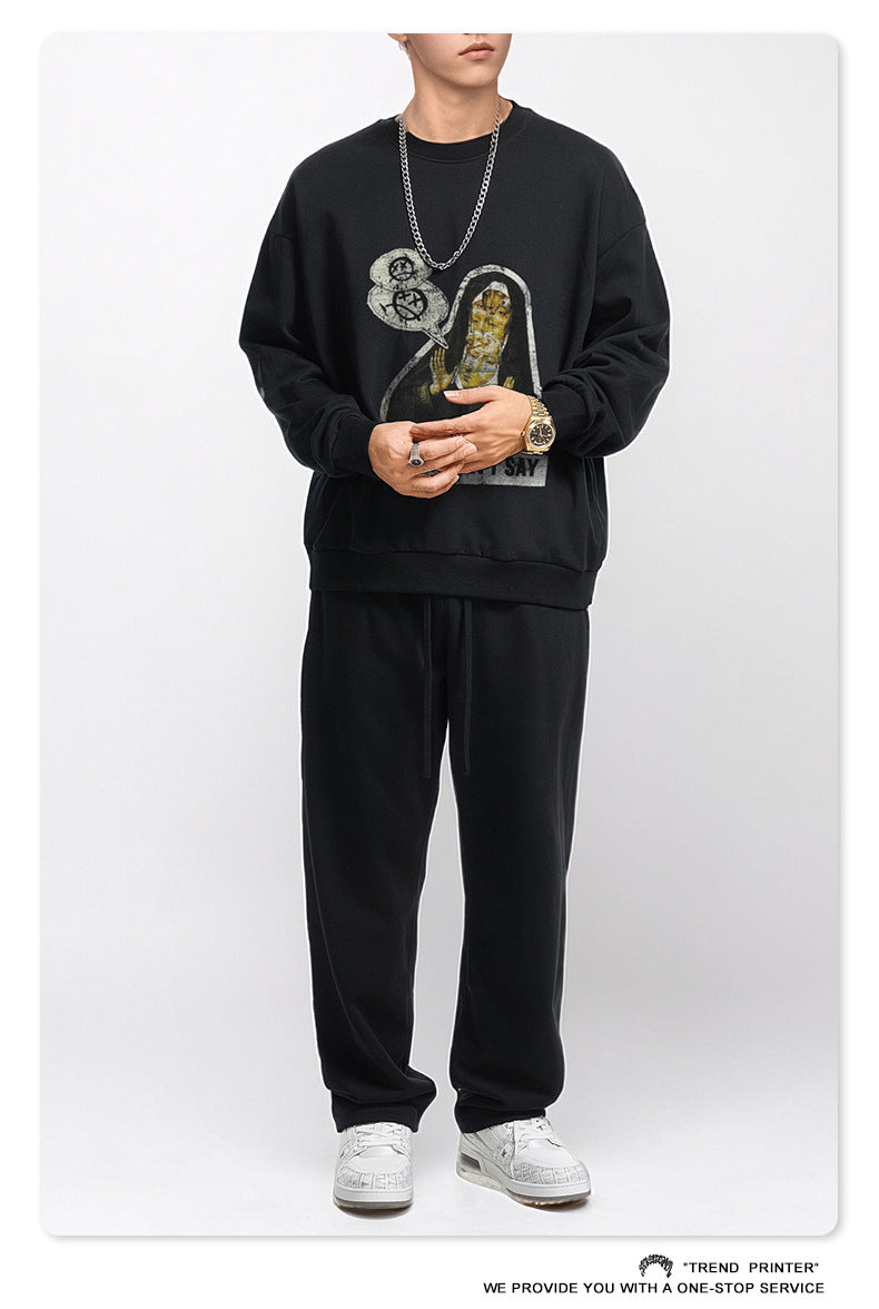 ♛𝔽𝕦𝕤𝕚𝕠𝕟 𝔽𝕠𝕔𝕦𝕤 ♛2025秋冬高磅水洗印花寬鬆落肩厚T 581