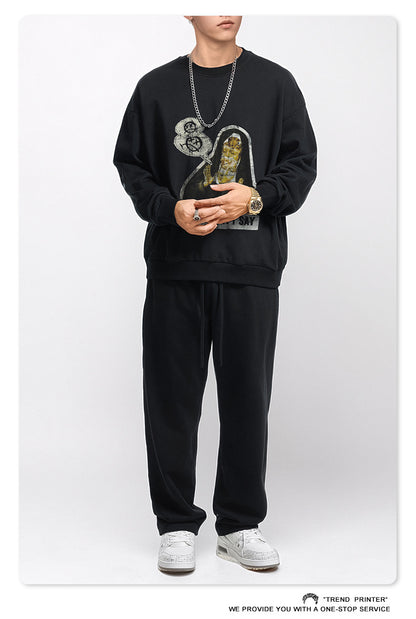 ♛𝔽𝕦𝕤𝕚𝕠𝕟 𝔽𝕠𝕔𝕦𝕤 ♛2025秋冬高磅水洗印花寬鬆落肩厚T 581