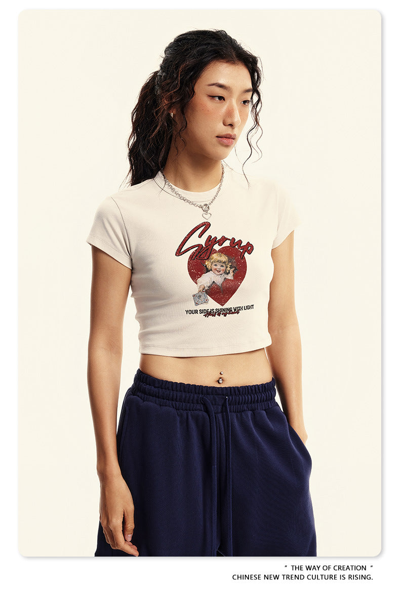 Fierce & Fitted 美式夏季修身辣妹短版上衣G46 復古米