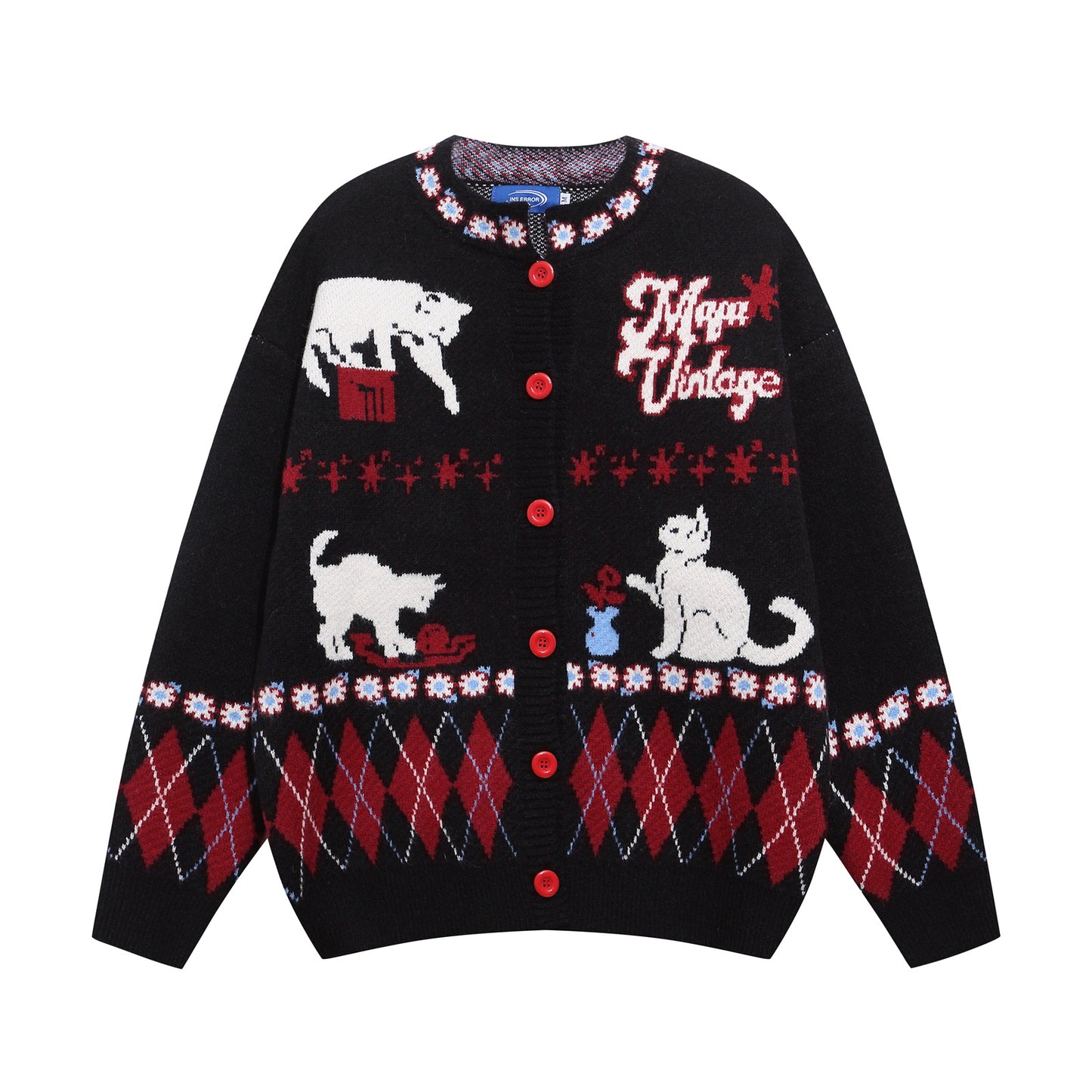 ⓀⓃⒾⓉ𒉽2025秋冬慵懶小貓圓領針織外套 K-02