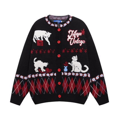 ⓀⓃⒾⓉ𒉽2025秋冬慵懶小貓圓領針織外套 K-02