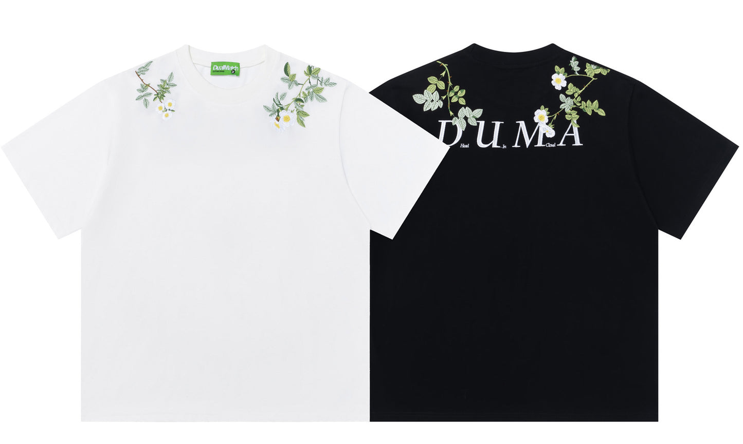 𝕃oose 𝔽it ☞𝟤𝟢𝟤𝟧 ☜美式復古花卉刺繡圓領寬版上衣D-6