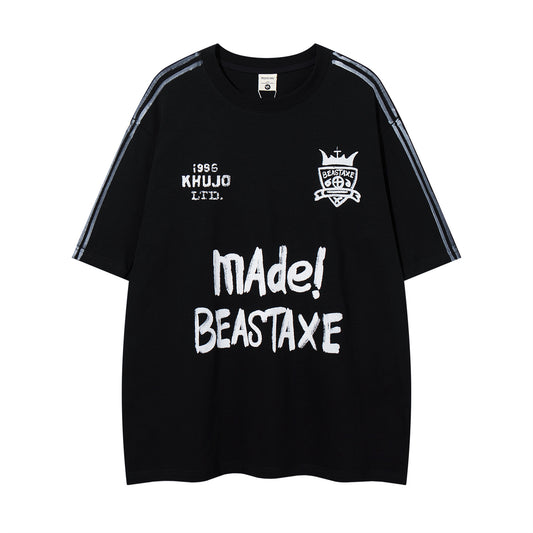 𝕃oose 𝔽it ☞𝟤𝟢𝟤𝟧 ☜美式復古字母MADEl 印花圓領男女中性 T-Shirt寬版上衣 	 A-815