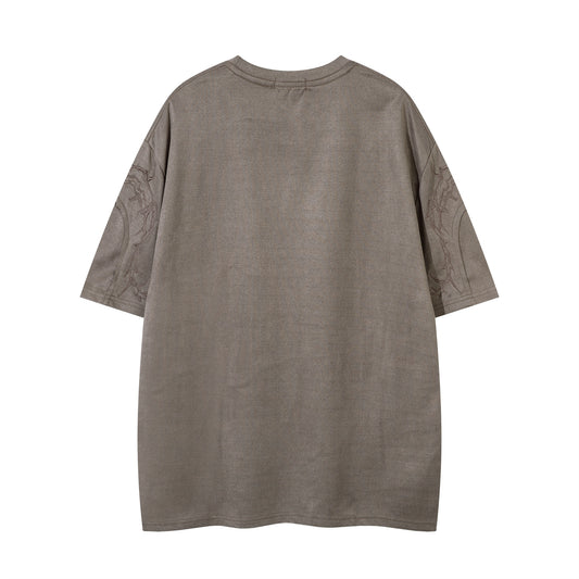 𝕃oose 𝔽it ☞𝟤𝟢𝟤𝟧 ☜美式復古設計感領口荊棘風格男女中性 T-Shirt寬版上衣 JK657