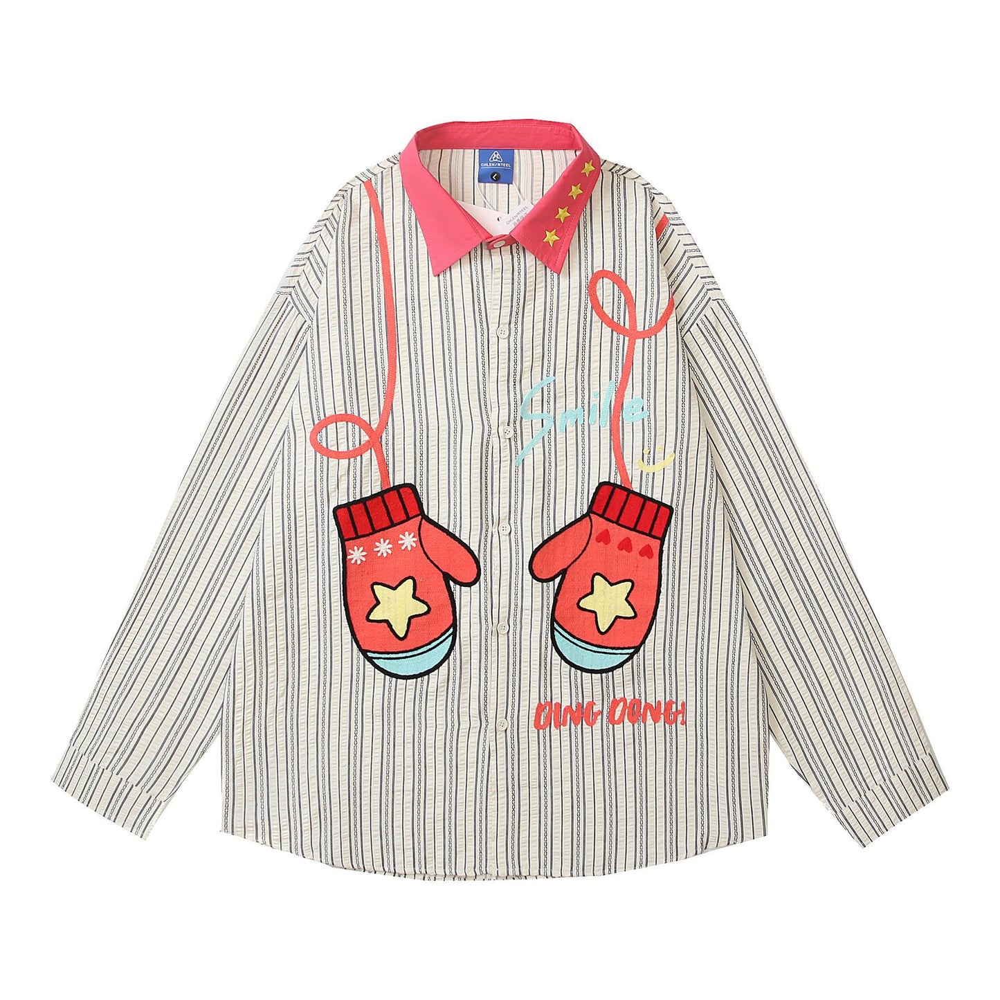 𝔼mbro 𝕊hirt𒉽2025秋冬撞色條紋手套刺繡襯衫C-98