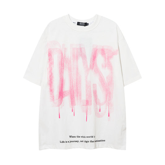 𝕃oose 𝔽it ☞𝟤𝟢𝟤𝟧 ☜美式復古字母塗鴉圓領男女中性 T-Shirt寬版上衣 DA-03