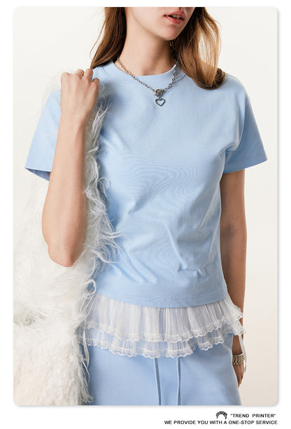 Fierce & Fitted 美式夏季甜妹圓領短T半身裙套裝	N-23 BABY藍