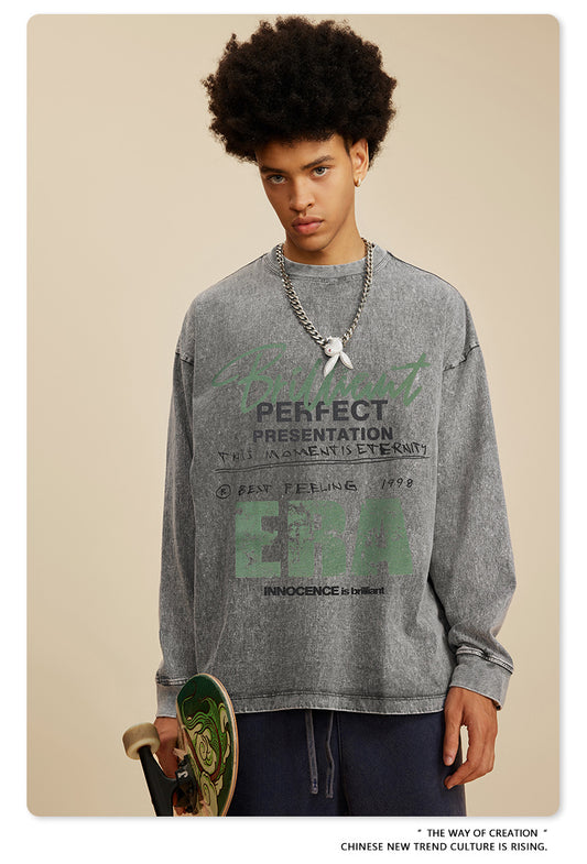 ♛𝔽𝕦𝕤𝕚𝕠𝕟 𝔽𝕠𝕔𝕦𝕤 ♛2025秋冬復古水洗印花大學T W-01