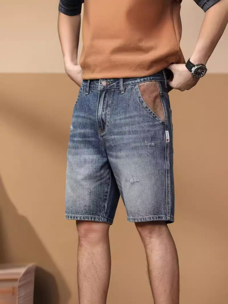 ♜  𝔽𝕦𝕤𝕚𝕠𝕟 𝔽𝕠𝕔𝕦𝕤  𖥟 𝖏𝖊𝖆𝖓𝖘  ☞  夏季薄款男士牛仔短褲美式復古夏天五分褲子寬鬆直筒中褲男款 Bs-08