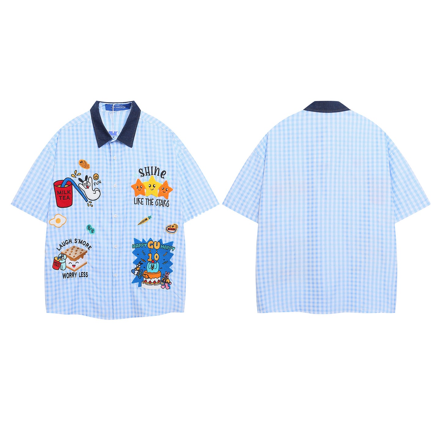 𝔼mbro 𝕊hirt𒉽美式復古趣味卡通短袖寬鬆襯衫 IN-20