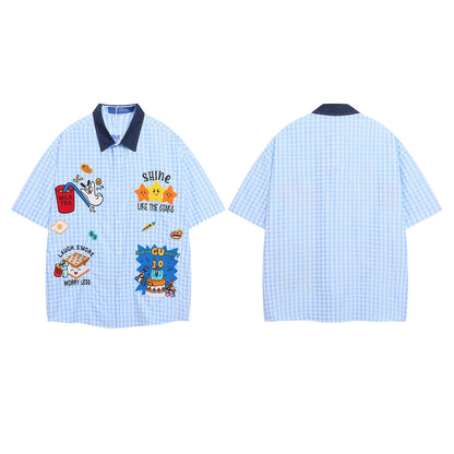 𝔼mbro 𝕊hirt𒉽美式復古趣味卡通短袖寬鬆襯衫 IN-20