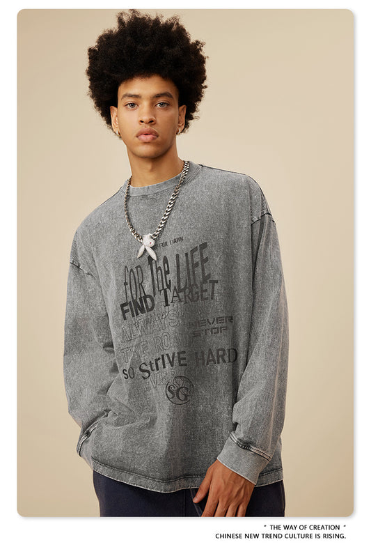 ♛𝔽𝕦𝕤𝕚𝕠𝕟 𝔽𝕠𝕔𝕦𝕤 ♛2025秋冬復古水洗印花大學T W-10