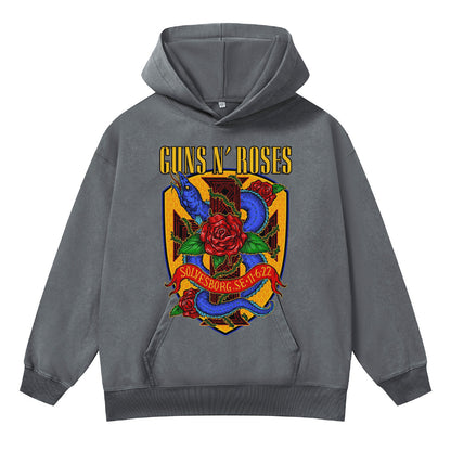 ♛𝔽𝕦𝕤𝕚𝕠𝕟 𝔽𝕠𝕔𝕦𝕤 ♛410G重磅水洗美式復古GUN ROSE連帽大學T  FZ-43