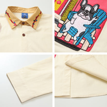 𝔼mbro 𝕊hirt𒉽2025秋冬可愛動物刺繡寬鬆襯衫外套HL-09