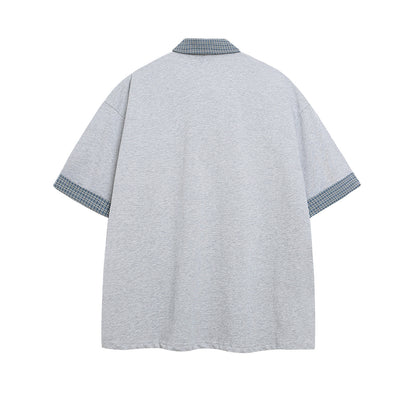 Polo Shirt𒉽美式復古印花拼接假兩件翻領POLO衫I-37