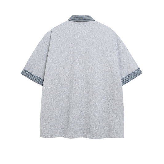 Polo Shirt𒉽美式復古印花拼接假兩件翻領POLO衫I-37