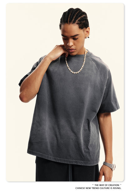 ▶𝔽𝕦𝕤𝕚𝕠𝕟 𝔽𝕠𝕔𝕦𝕤 ⌘𝓦𝓪𝓼𝓱𝓮𝓭 𝔀𝓲𝓷𝓭 ◀2025春夏美式潮牌做舊短袖水洗漸變純棉Ｔ-short  TZ-01