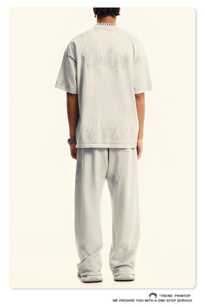 ▶𝔽𝕦𝕤𝕚𝕠𝕟 𝔽𝕠𝕔𝕦𝕤 ⌘𝓦𝓪𝓼𝓱𝓮𝓭 𝔀𝓲𝓷𝓭 ◀ 2025夏季美式重磅字母印花小圓領高级感短袖T恤  TZ-11