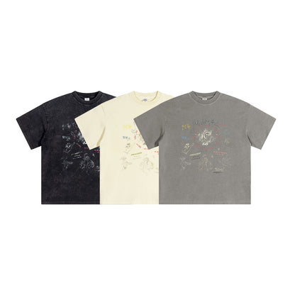 ▶𝔽𝕦𝕤𝕚𝕠𝕟 𝔽𝕠𝕔𝕦𝕤 ⌘𝓦𝓪𝓼𝓱𝓮𝓭 𝔀𝓲𝓷𝓭 ◀ 2025春夏復古潮牌Vintage水洗天使印花圓領情侣款短袖街頭T恤 TZ-10