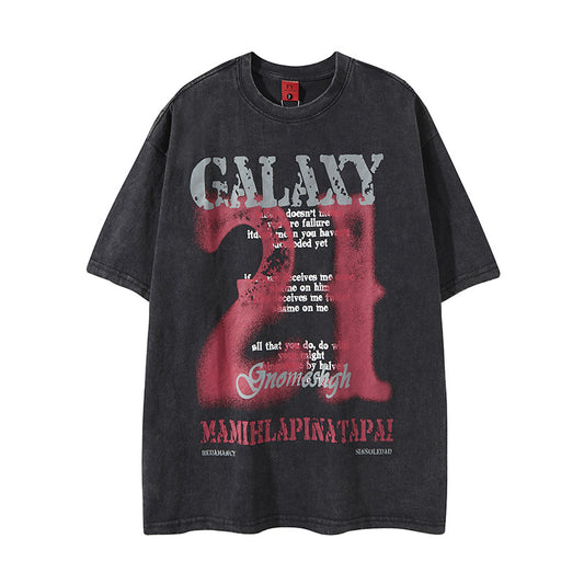 𝕃oose 𝔽it ☞𝟤𝟢𝟤𝟧 ☜美式復古印花風格GALAXY男女中性 T-Shirt寬版上衣 FY43
