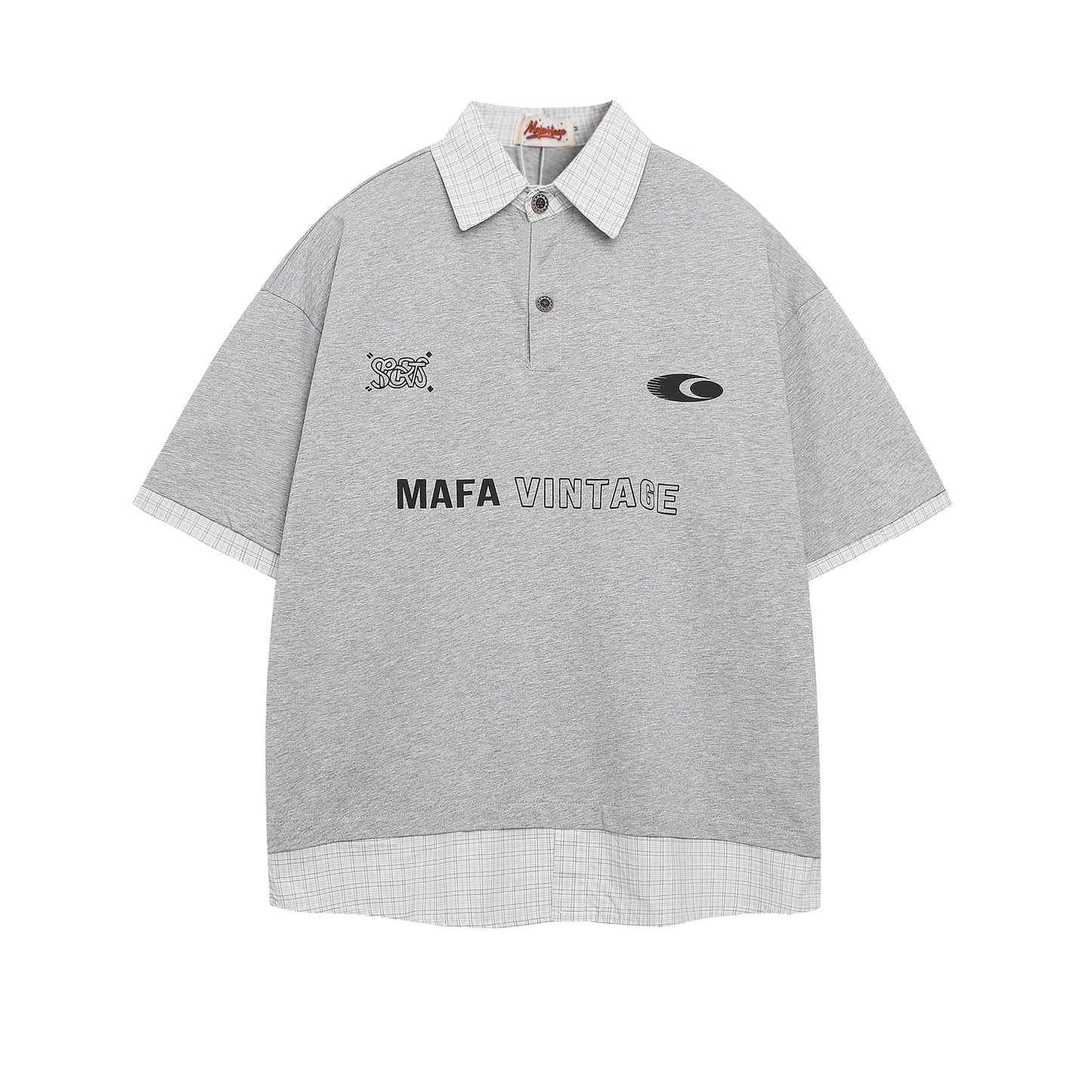 Polo Shirt𒉽美式復古印花字母假兩件翻領POLO衫IN-09