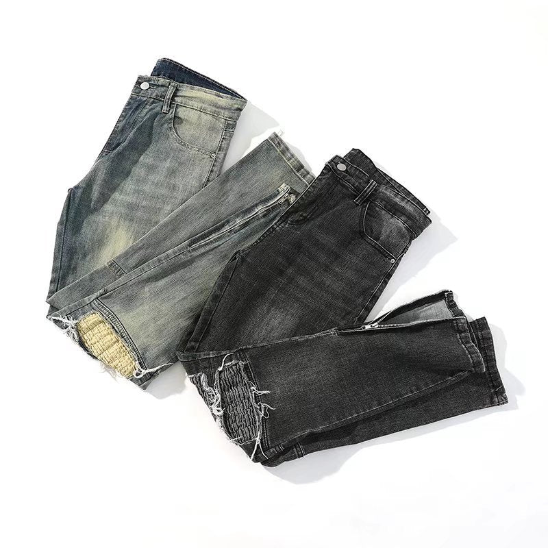 ♜  𝔽𝕦𝕤𝕚𝕠𝕟 𝔽𝕠𝕔𝕦𝕤  𖥟 𝖏𝖊𝖆𝖓𝖘  ☞  破洞牛仔褲夏季薄款ins水洗美式高街頭hipho休閒直筒褲 B-09