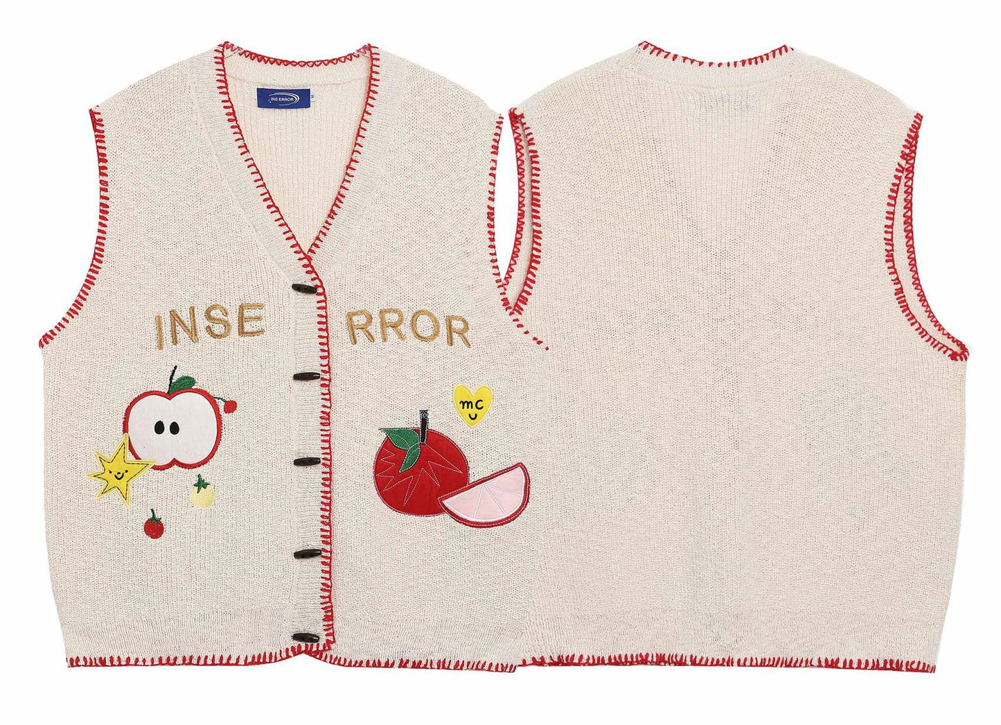 ⓀⓃⒾⓉ𒉽2025秋冬復古蘋果刺繡疊穿V領背心 IN-76