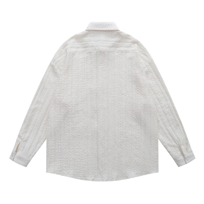 𝔼mbro 𝕊hirt𒉽2025秋冬卡通簍空條紋襯衫外套Y-91