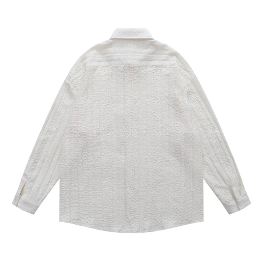 𝔼mbro 𝕊hirt𒉽2025秋冬卡通簍空條紋襯衫外套Y-91