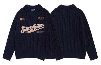 ⓀⓃⒾⓉ𒉽2025秋冬美式復古字母刺繡慵懶針織 K-08