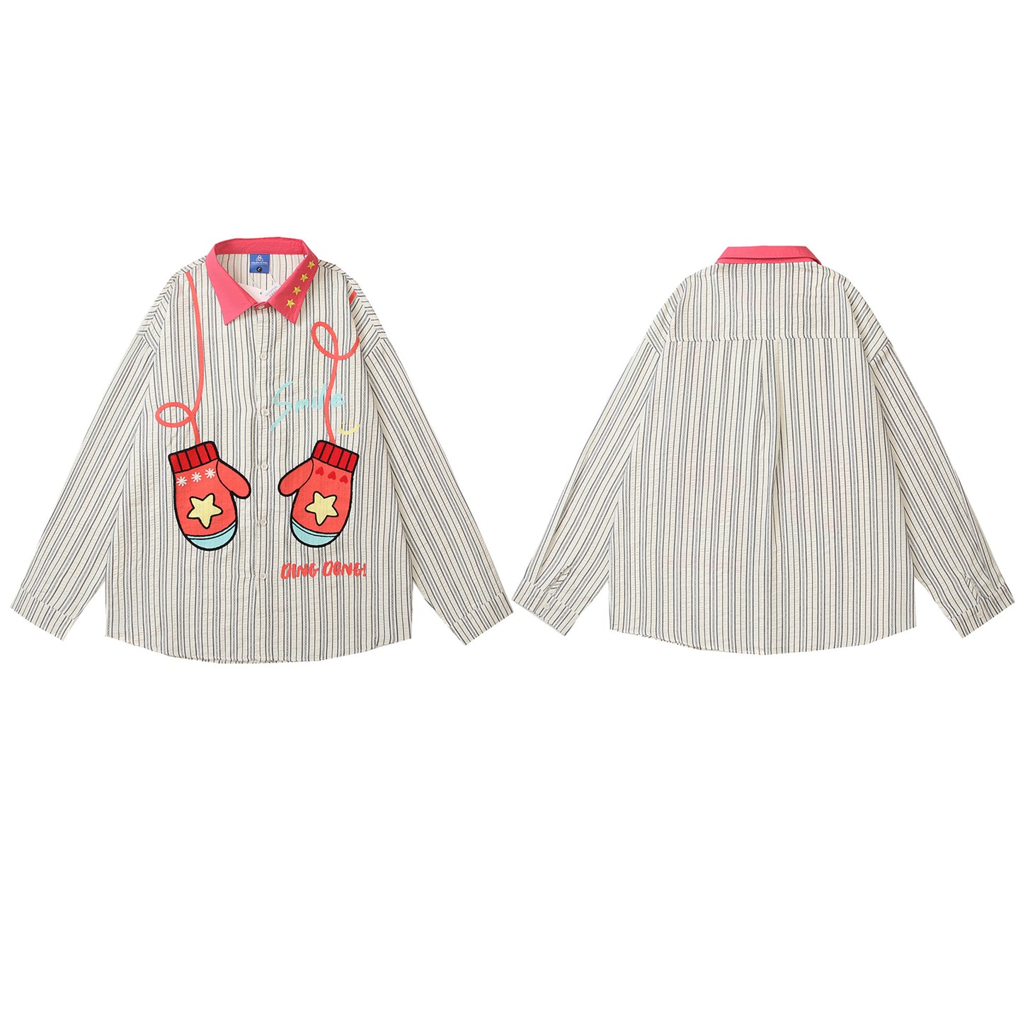 𝔼mbro 𝕊hirt𒉽2025秋冬撞色條紋手套刺繡襯衫C-98