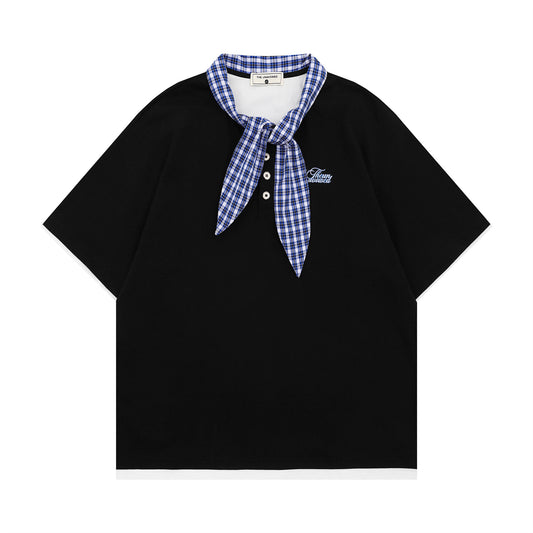 𝕃oose 𝔽it ☞𝟤𝟢𝟤𝟧 ☜領帶系列假兩件圓領寬版上衣T-38