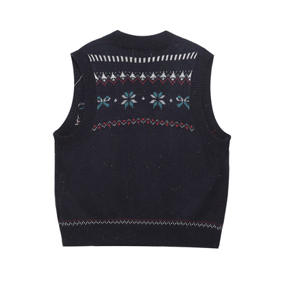 ⓀⓃⒾⓉ𒉽2025秋冬復古疊穿V領針織背心IN-23