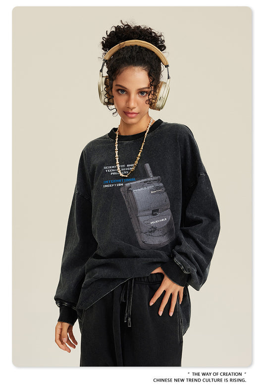 ♛𝔽𝕦𝕤𝕚𝕠𝕟 𝔽𝕠𝕔𝕦𝕤 ♛2025秋冬復古水洗印花大學T W-62