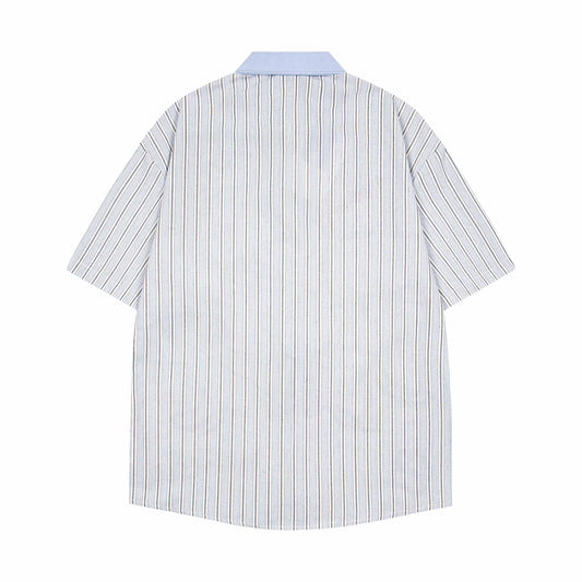 𝕃oose 𝔽it ☞𝟤𝟢𝟤𝟧 ☜美式復古可愛小狗圖短袖條紋寬鬆襯衫 	 IN-114