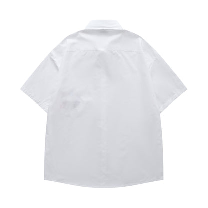 𝔼mbro 𝕊hirt𒉽日式復古可愛刺繡短袖百搭休閒襯衫  (白色)