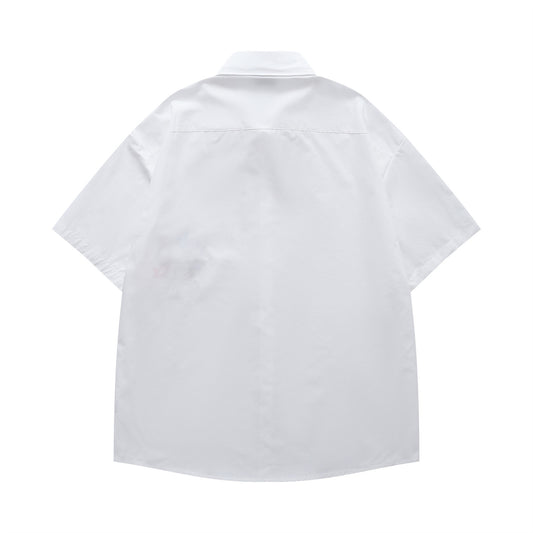 𝔼mbro 𝕊hirt𒉽日式復古可愛刺繡短袖百搭休閒襯衫  (白色)