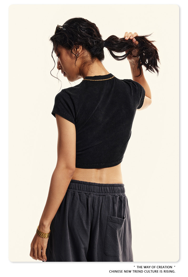 Fierce & Fitted 美式夏季修身辣妹短版上衣G46 復古黑