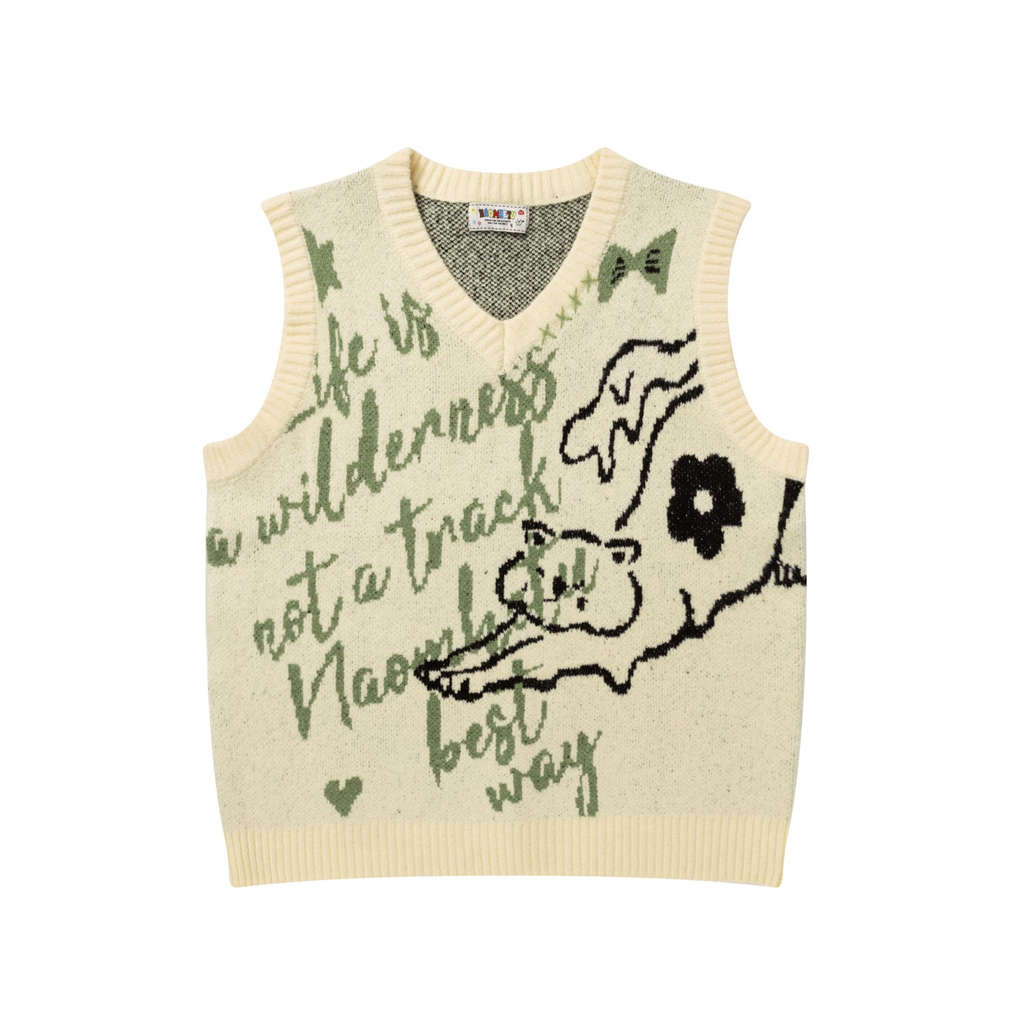 ⓀⓃⒾⓉ𒉽2025秋冬復古貓咪字母V領針織背心N-10