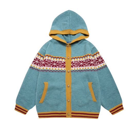 ⓀⓃⒾⓉ𒉽2025秋冬撞色連帽針織外套 K-I50