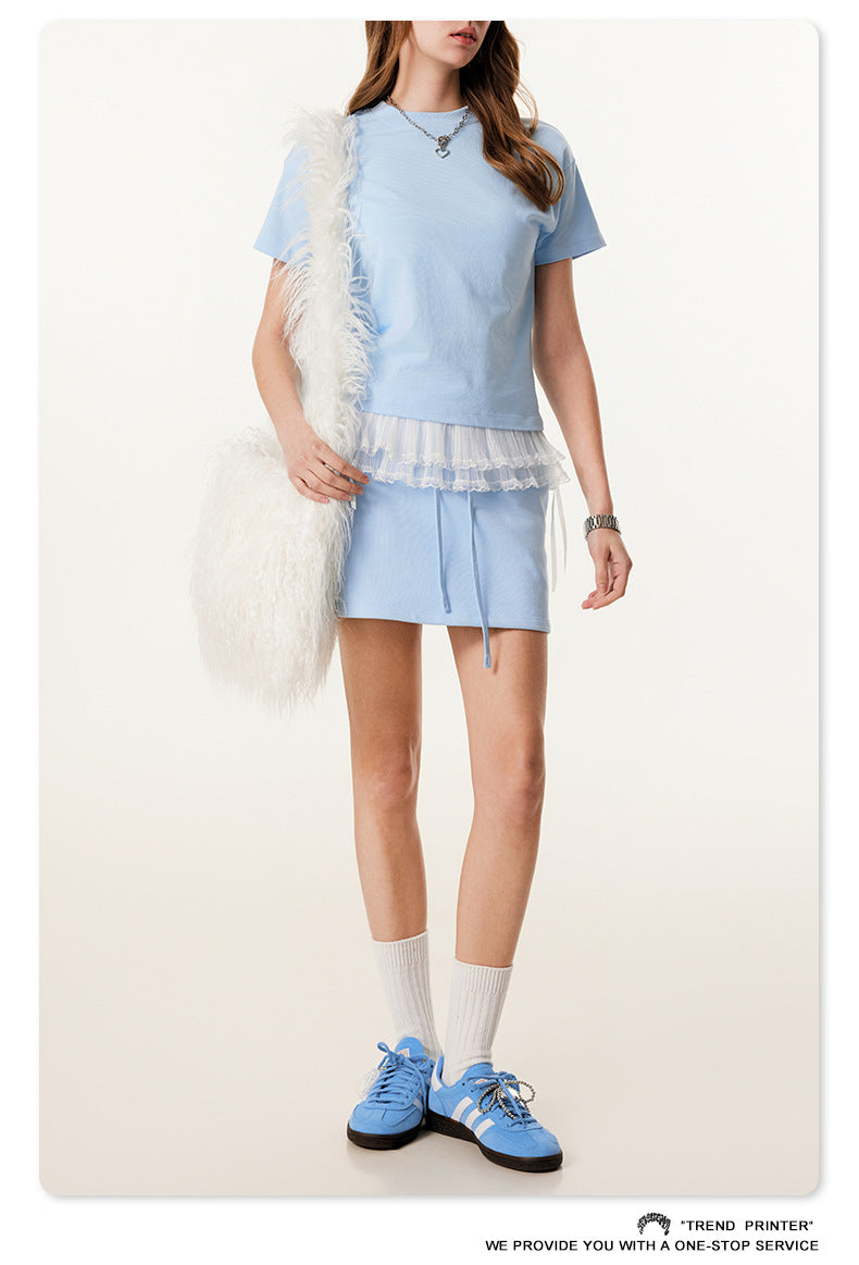 Fierce & Fitted 美式夏季甜妹圓領短T半身裙套裝	N-23 BABY藍