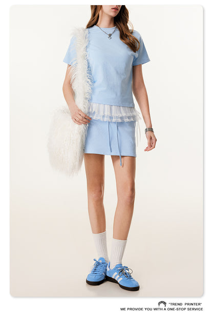 Fierce & Fitted 美式夏季甜妹圓領短T半身裙套裝	N-23 BABY藍