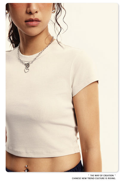 Fierce & Fitted 美式夏季修身素面短版上衣18 復古米