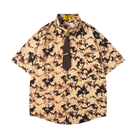 𝕃oose 𝔽it ☞𝟤𝟢𝟤𝟧 ☜領帶系列復古渲染設計感休閒寬鬆襯衫 U-26