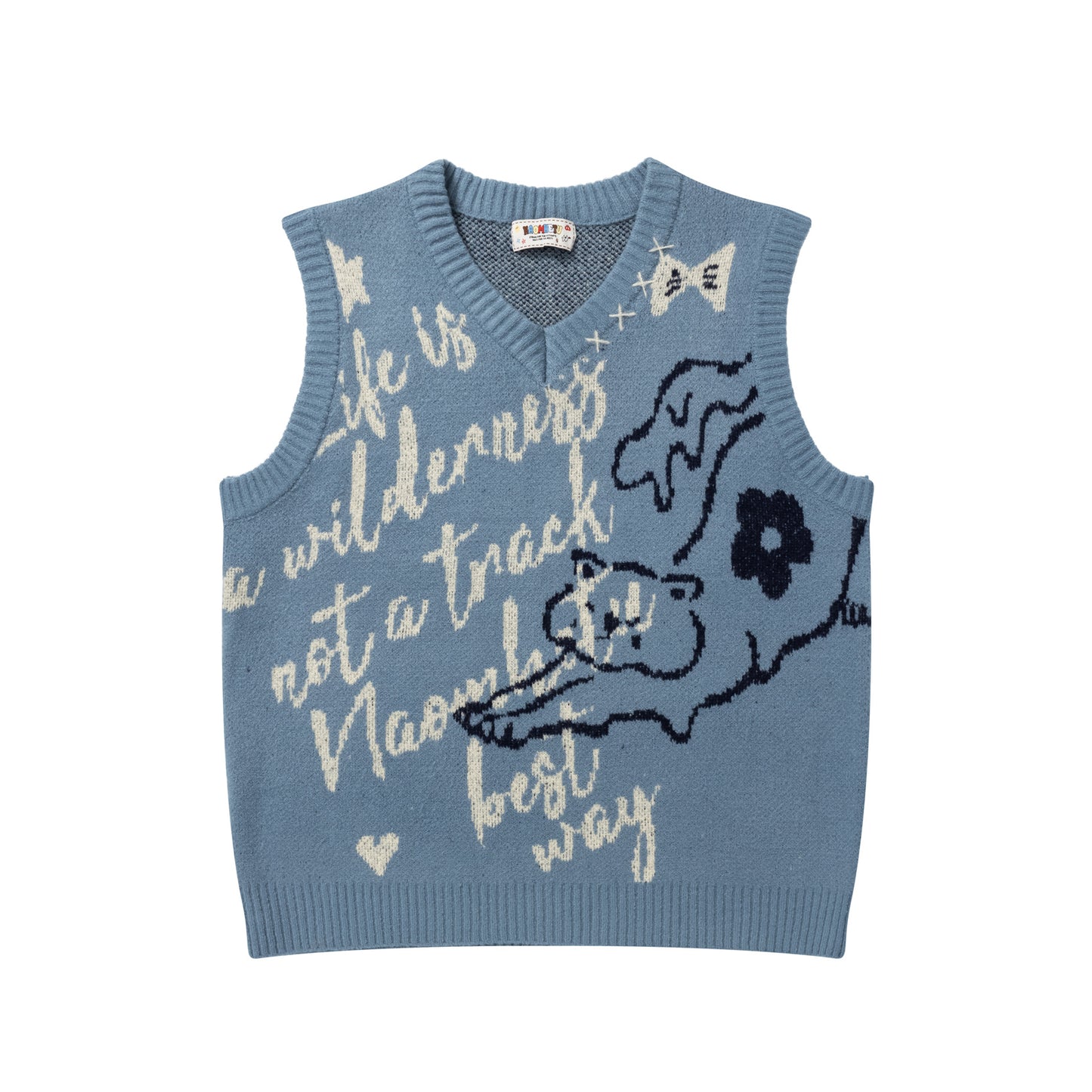 ⓀⓃⒾⓉ𒉽2025秋冬復古貓咪字母V領針織背心N-10