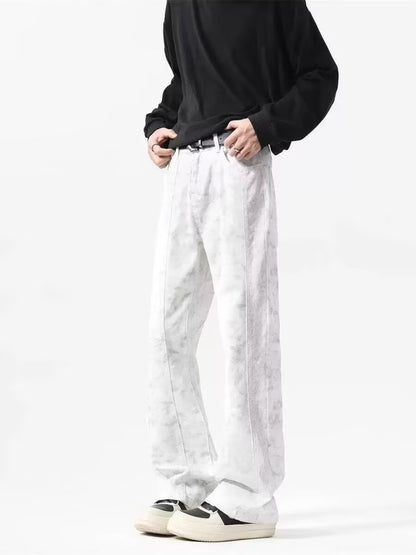 ♜  𝔽𝕦𝕤𝕚𝕠𝕟 𝔽𝕠𝕔𝕦𝕤  𖥟 𝖏𝖊𝖆𝖓𝖘  ☞ 高街扎染牛仔褲男女休閒半鬆緊小眾紹繼髒髒微喇叭牛仔長褲 B-25