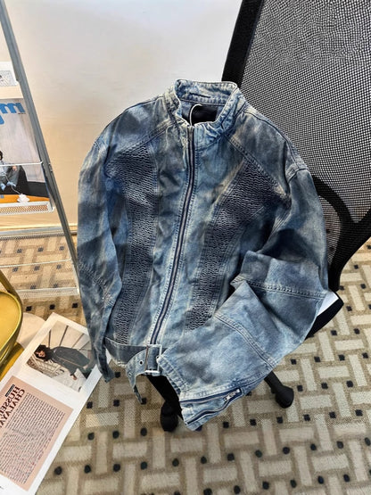 snɔoɟ uoı̣snɟ - 做舊牛仔上衣男高级感痞帥美式夾克設計感男外套 Bc-005