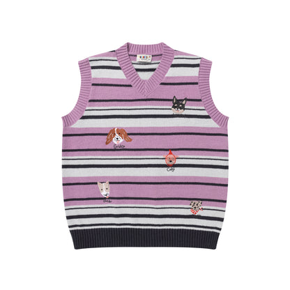 ⓀⓃⒾⓉ𒉽2025秋冬復古小狗刺繡V領針織背心N-09